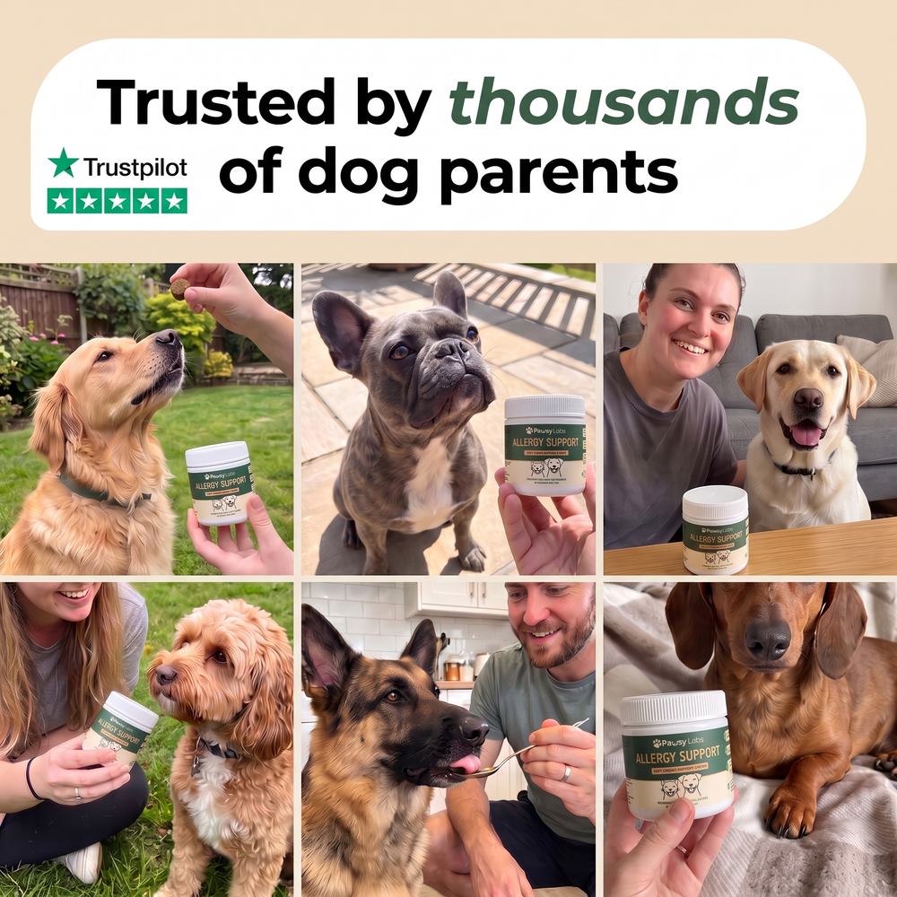 Dog owners using PawsyLabs Allergy Support soft chews