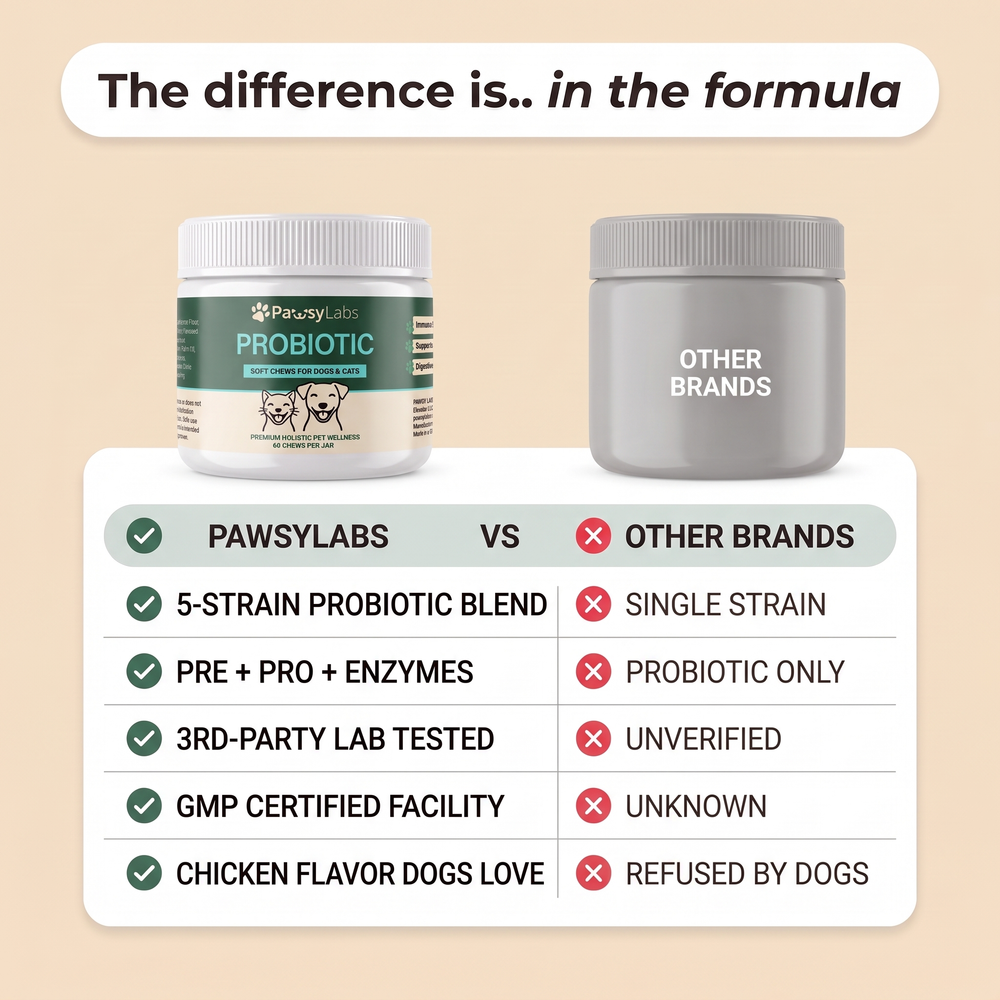 PawsyLabs Probiotic chews compared with other brands