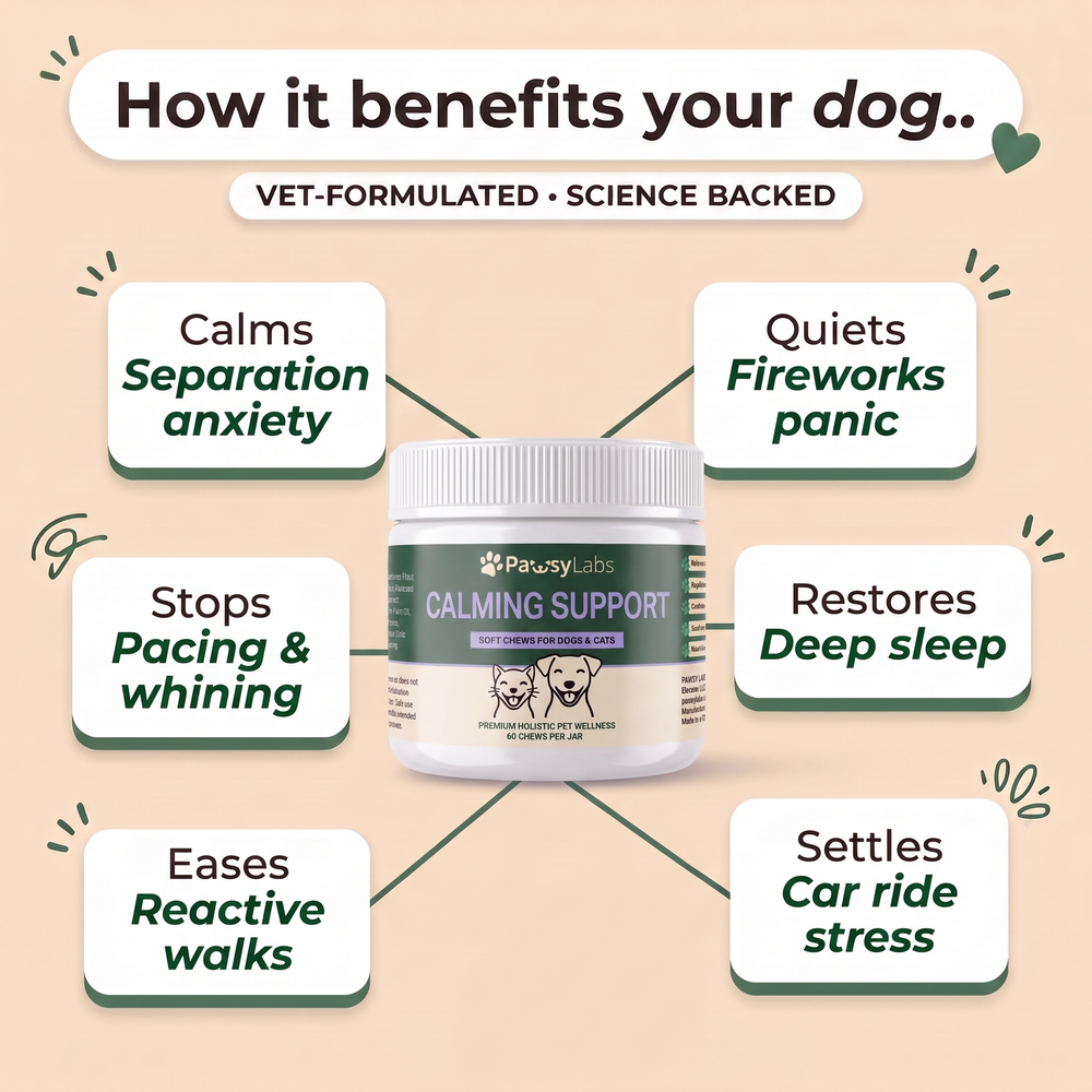 Calming Support soft chews for dogs and cats — key benefits