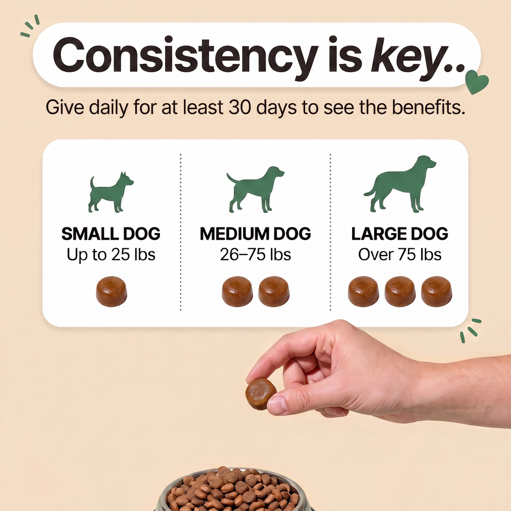 How to use Calming Support chews — daily dosage by dog weight