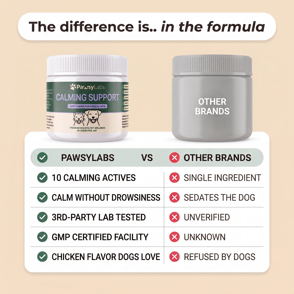 PawsyLabs Calming Support chews compared with other brands