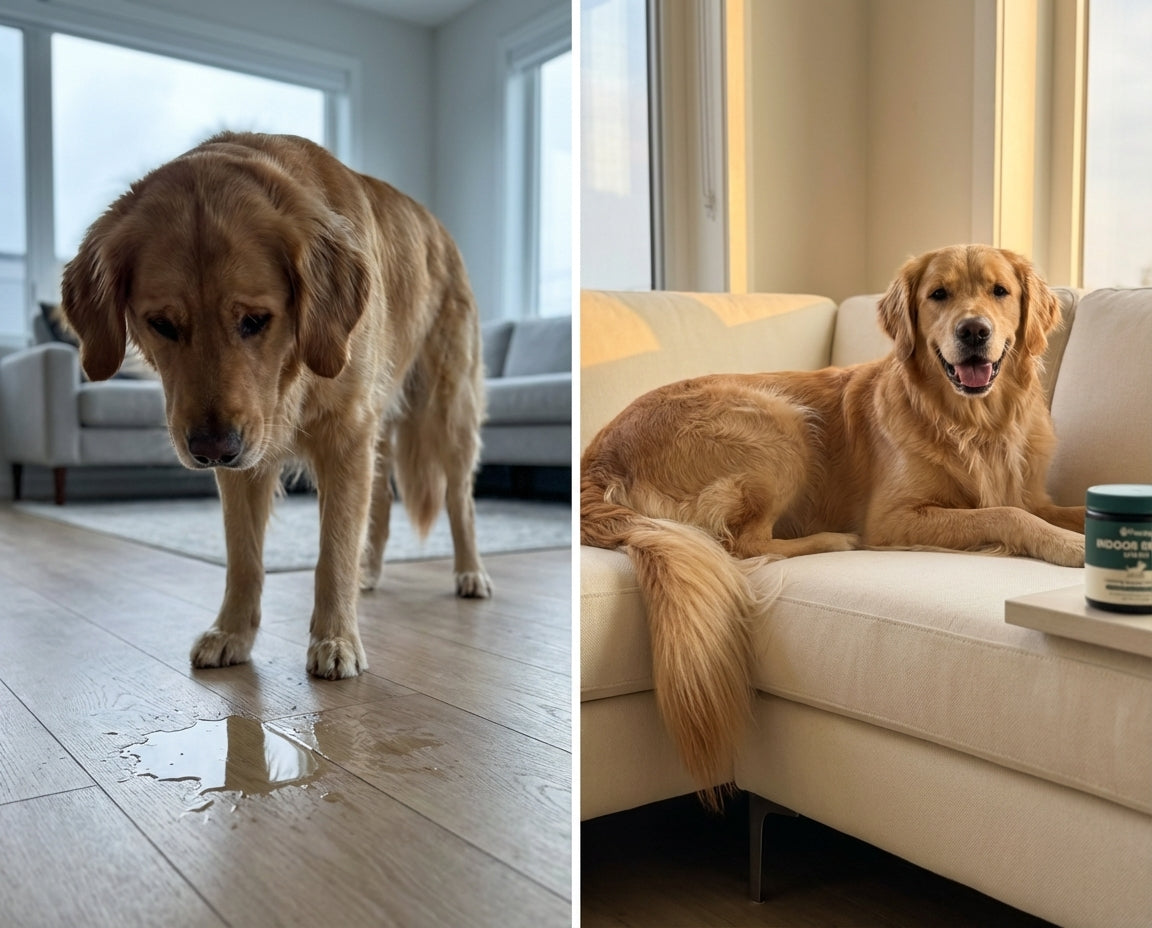 Before and after: anxious dog vs calm dog
