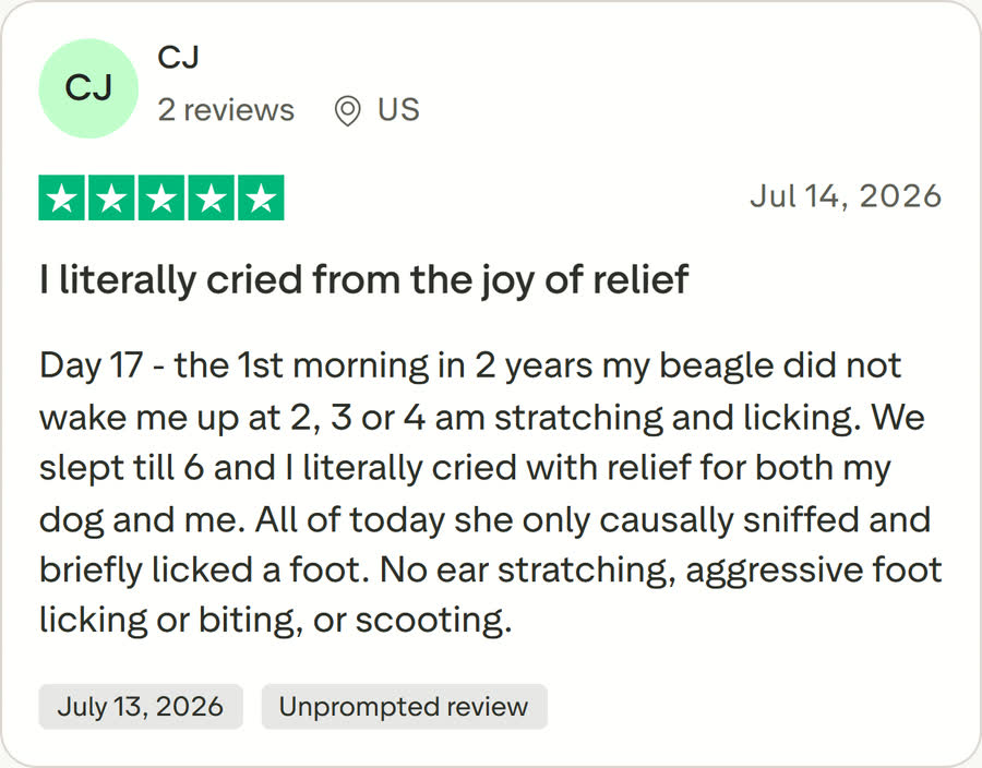 Trustpilot 5-star review by CJ (US): I literally cried from the joy of relief