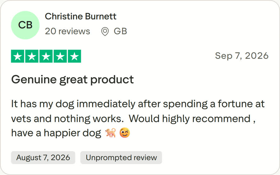 Trustpilot 5-star review by Christine Burnett (GB): Genuine great product