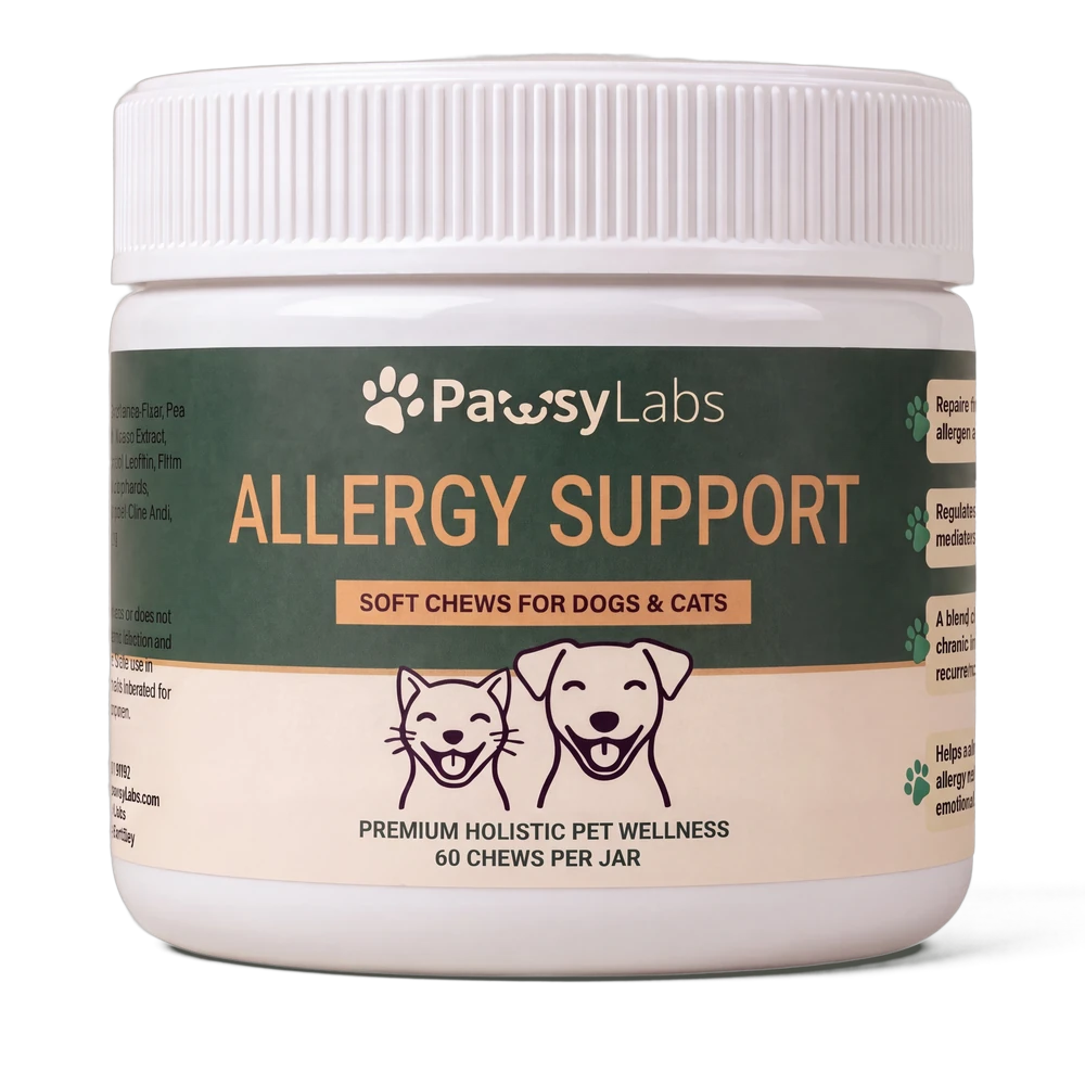 PawsyLabs Allergy Support soft chews jar